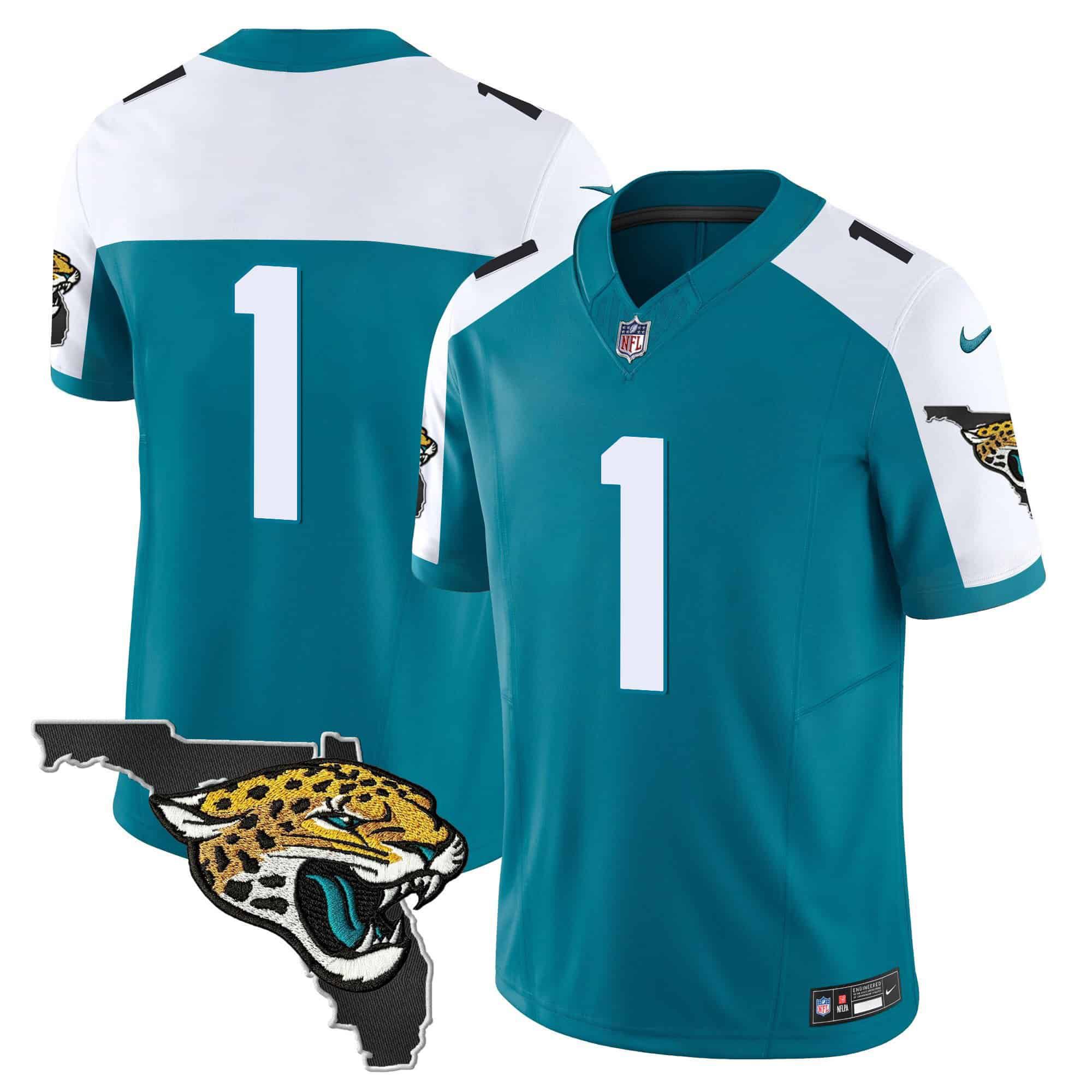 Men Jacksonville Jaguars 1 Etienne jr Green 2024 Nike Florida Patch Vapor NFL Jersey style 1